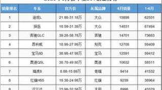 6月份中型SUV销量排行，大众双星闪耀，瑞虎8保持住了优势