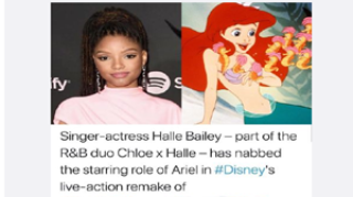 真人美人鱼女主角是Halle Bailey，她真的适合演美人鱼吗?