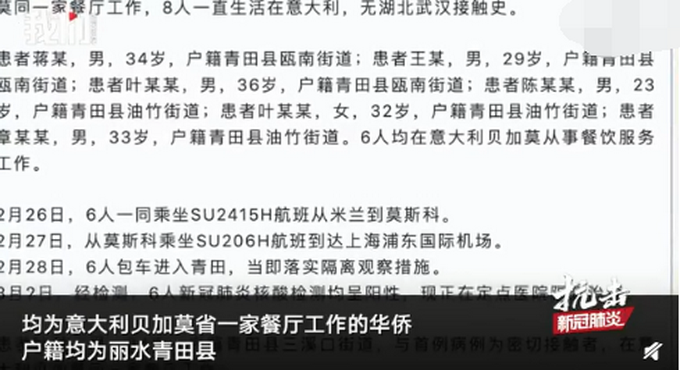 意大利累计确诊新冠肺炎2502例，浙江多名华侨从意大利回国