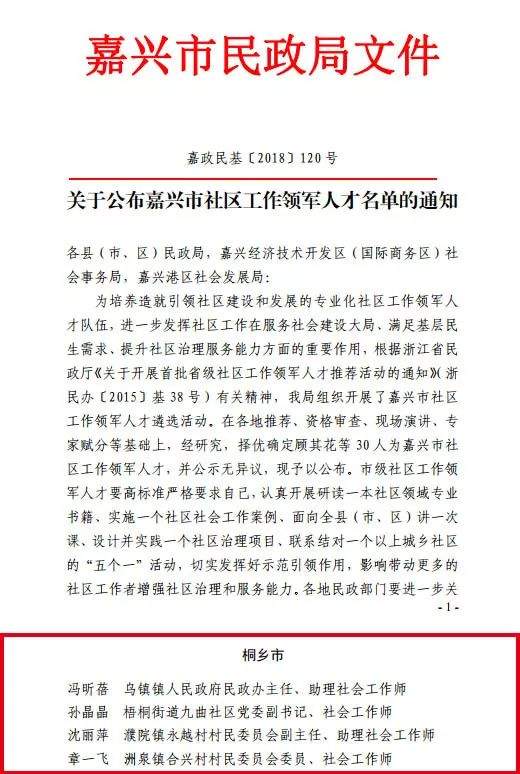 喜报！桐乡6个村入选省级引领型社区，2人入选省级社区工作领军人才！