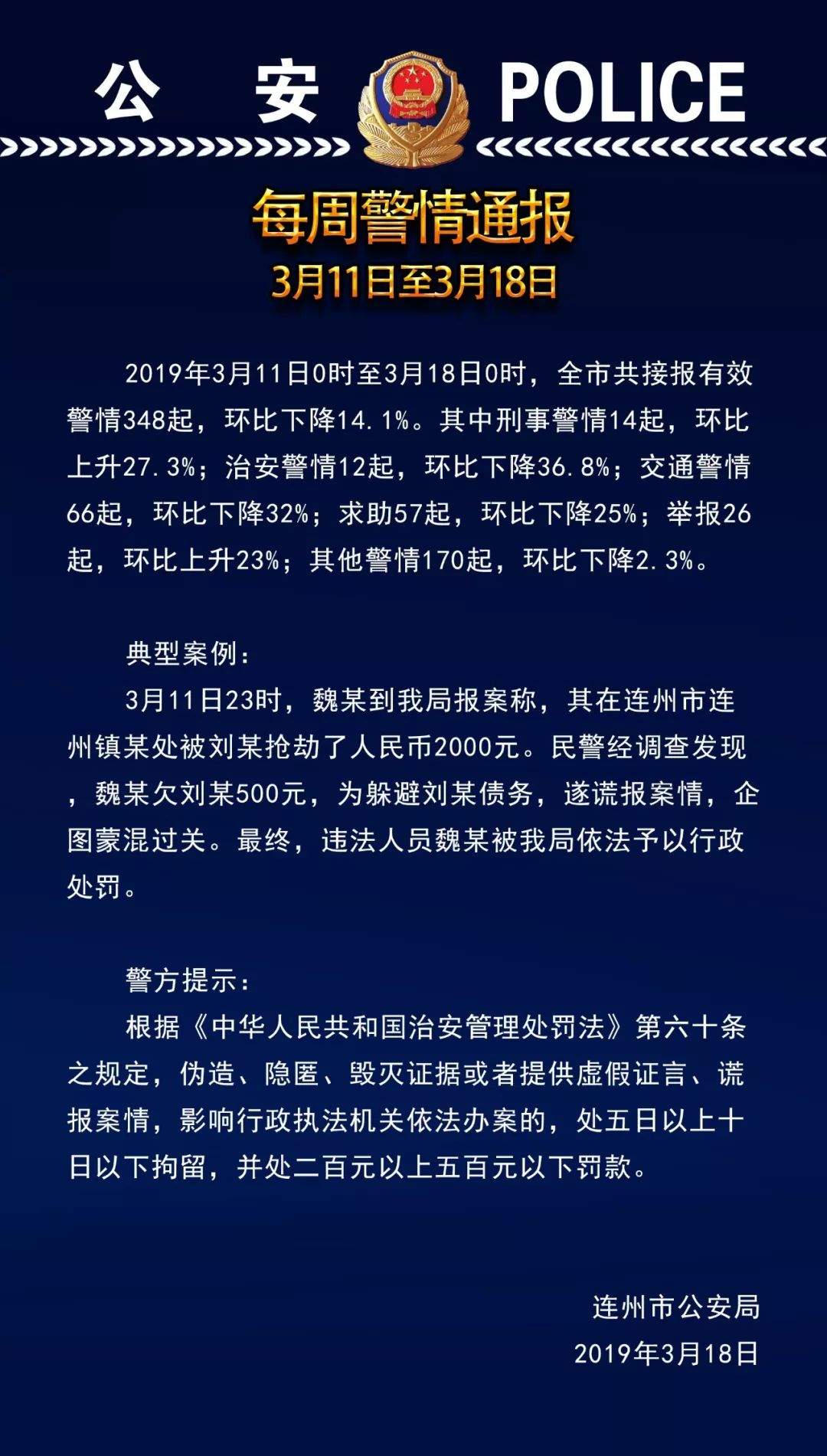 连州有人自编自演躲债务，谎报警情被人抢劫！结果被处罚……