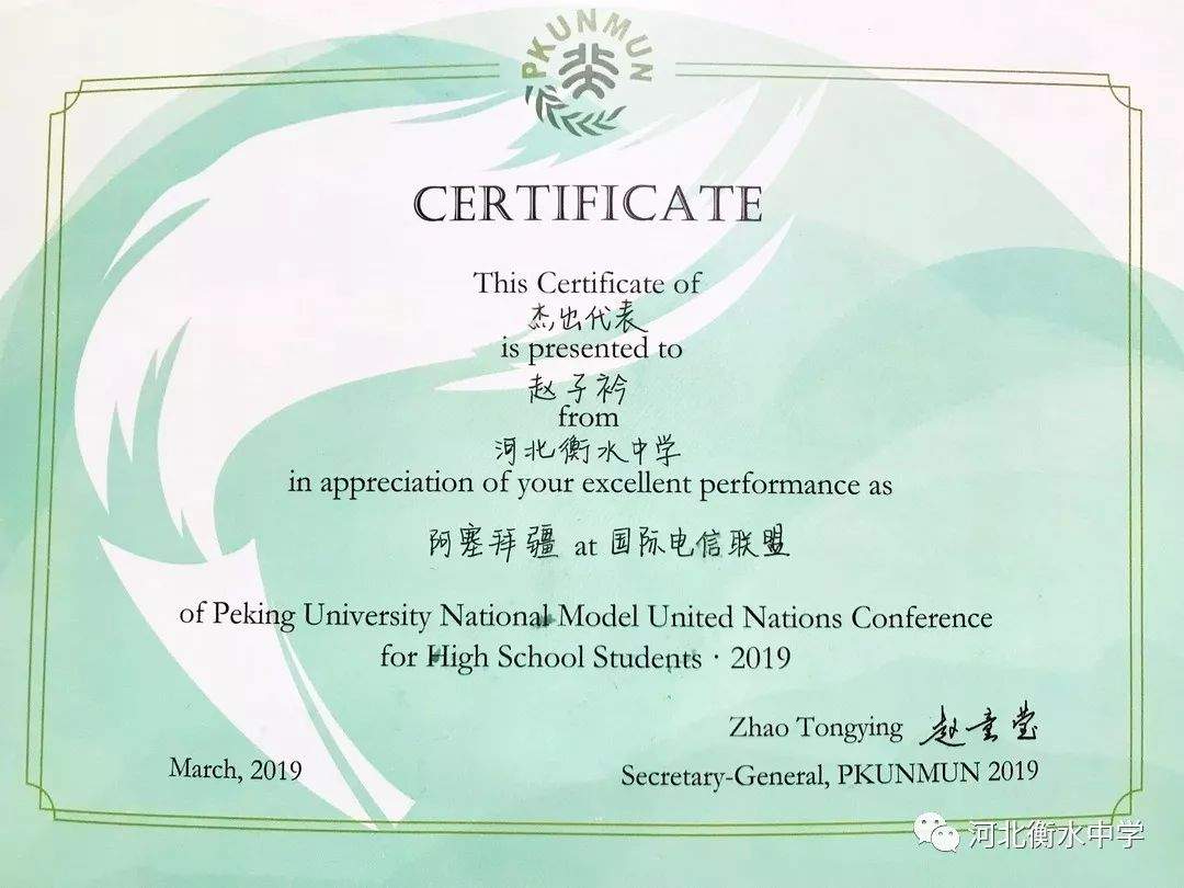 衡中学子在北京大学全国中学生模联大会上获杰出代表奖