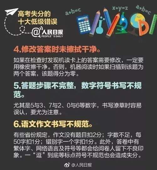 必看！各科考试中容易犯的错误，人民日报重点提醒~