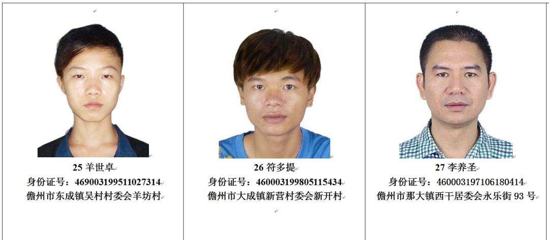 儋州市公安局关于公开缉捕涉黑涉恶在逃人员悬赏通告