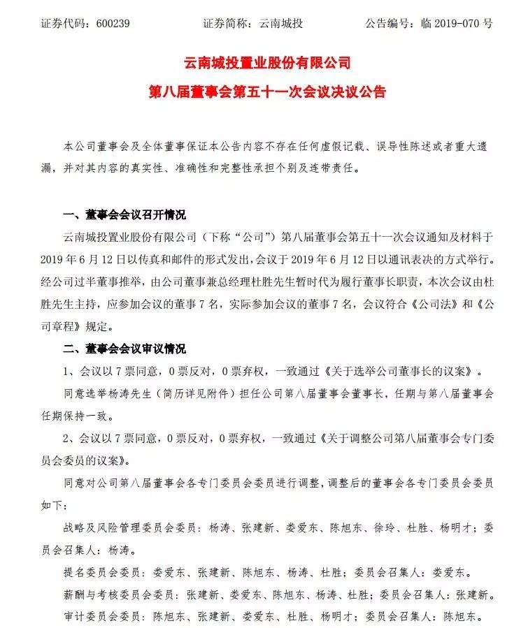 杨涛出任云南城投董事长