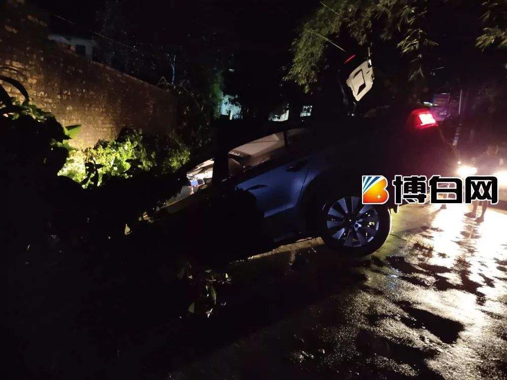 博白两名干部深夜下乡工作时遭遇山洪，小车被洪水围困打不开车门……