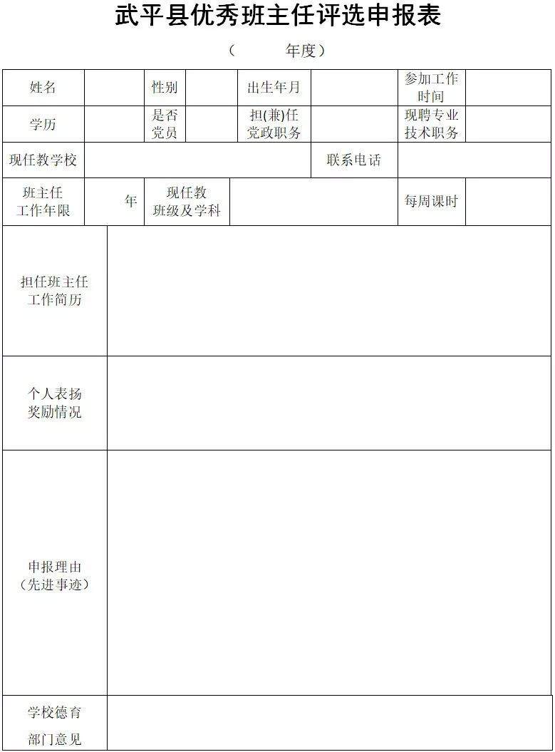 武平县委人才办、县教育局联合发文：优秀班主任及优秀教师评选申报启动