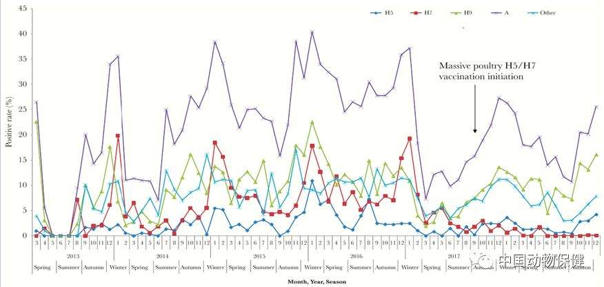 中国浙江省家禽大规模接种H5 / H7疫苗前后环境中禽流感病毒病毒污染情况比较