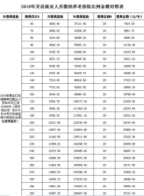 2019年度嘉峪关市灵活就业人员养老保险缴费新标准出台了