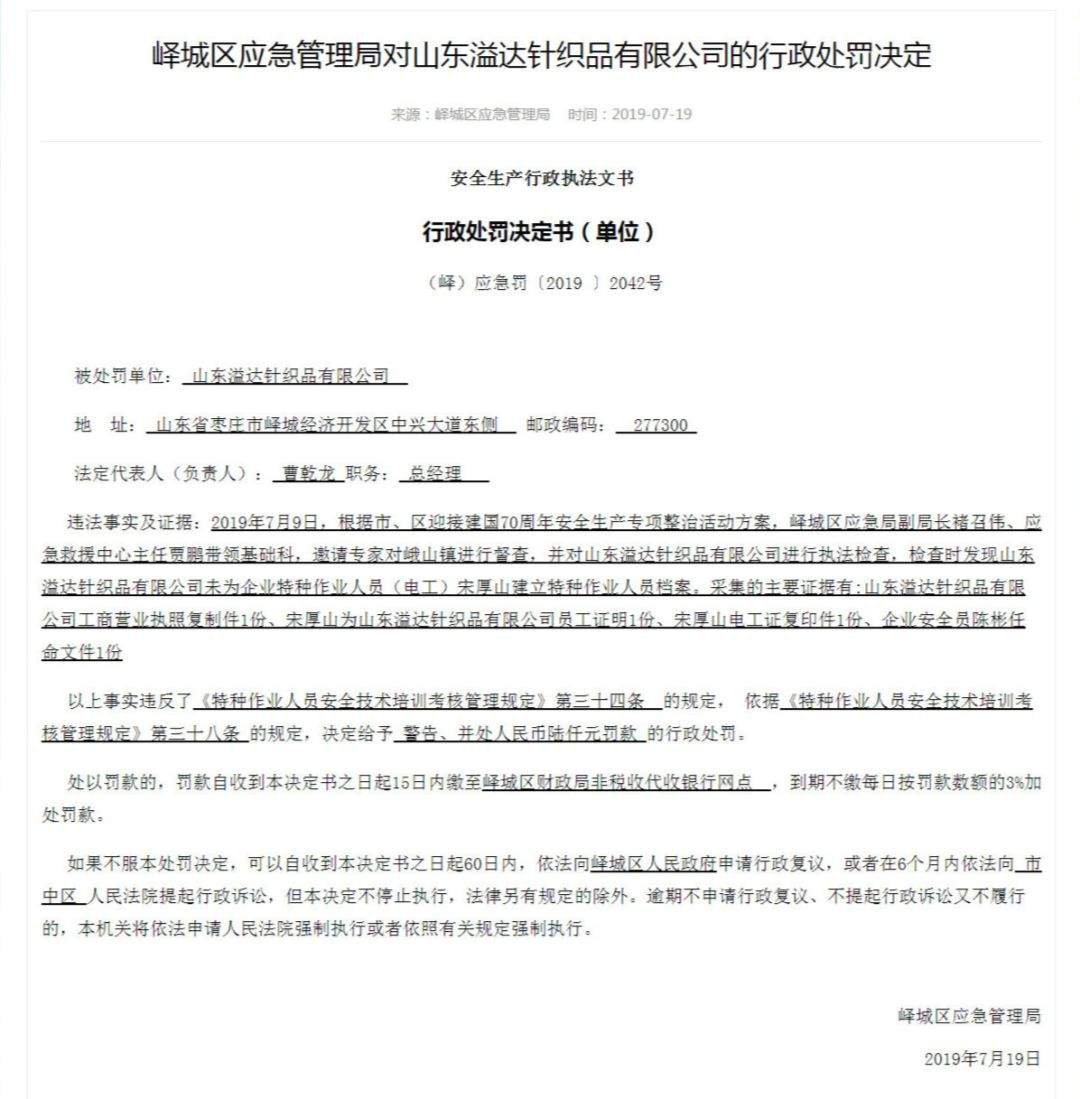 警告！罚款！枣庄这两家企业被罚！