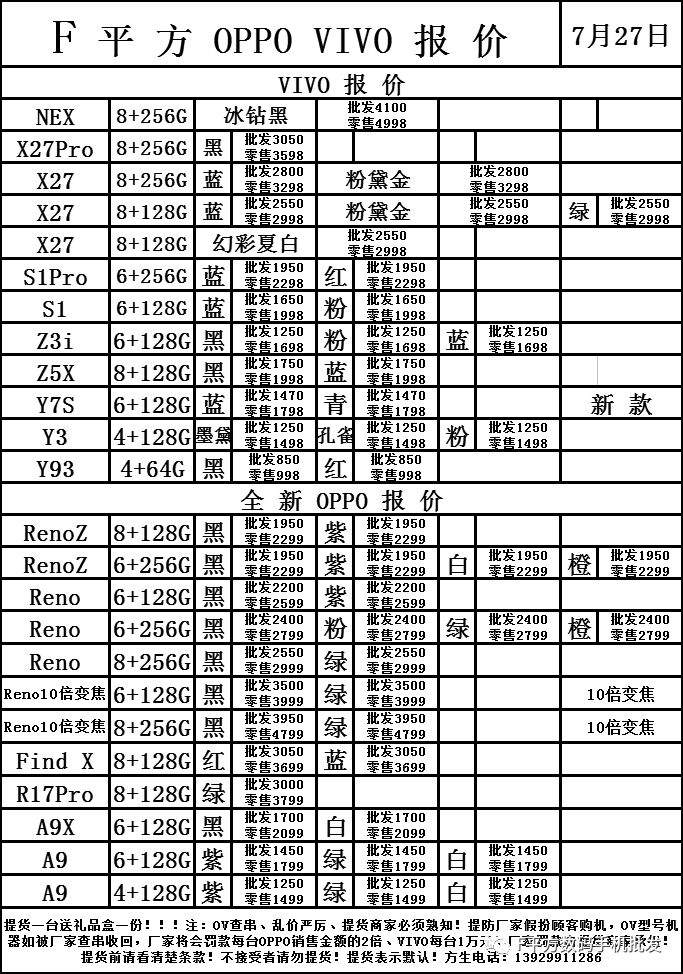 F平方数码7月27号报价