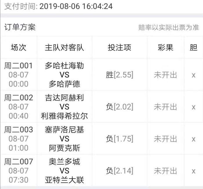 8.6周二竞彩：001多哈杜海勒VS多哈萨德&002+003+007