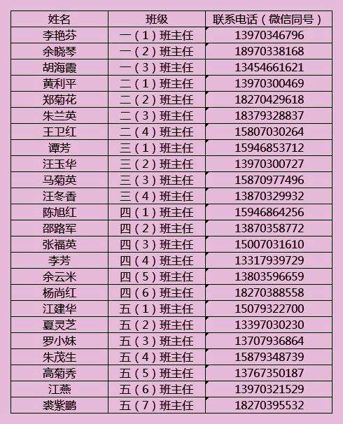 弋阳育才学校2019年秋季学期放假时间表（附班主任通讯录）