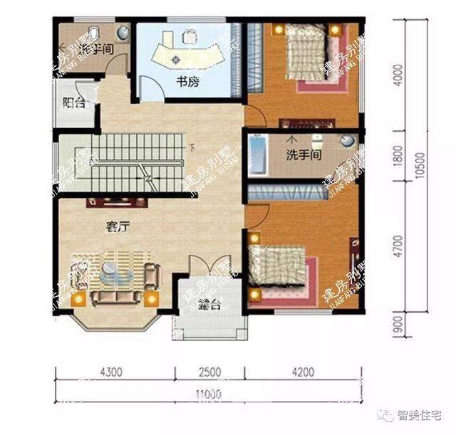 3栋面宽11米的四层别墅，都是平屋顶设计，造价40-50万