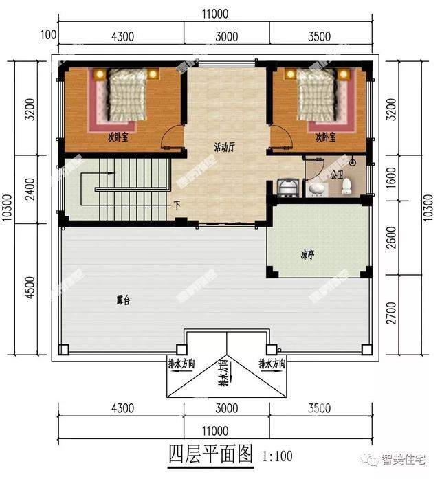 3栋面宽11米的四层别墅，都是平屋顶设计，造价40-50万