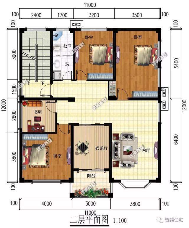 3栋面宽11米的四层别墅，都是平屋顶设计，造价40-50万