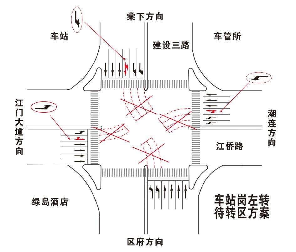 最新变化！蓬江区迎宾岗、车站岗取消左转待转区，不按道行驶小心被记分！