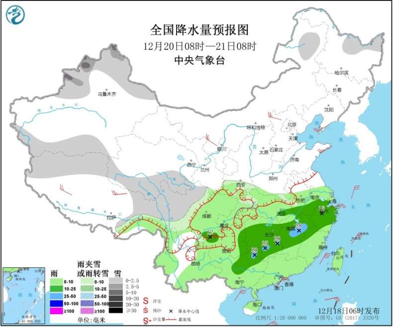 冷空气深入南下南方地区持续阴雨