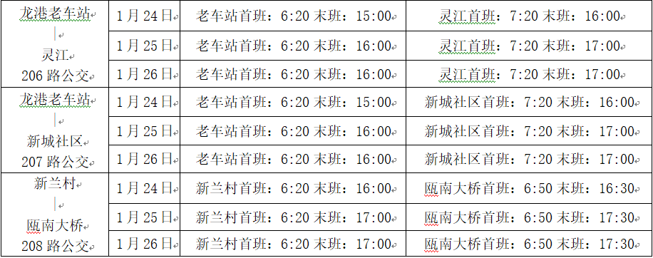 2020年龙港春节期间公交运营计划公告