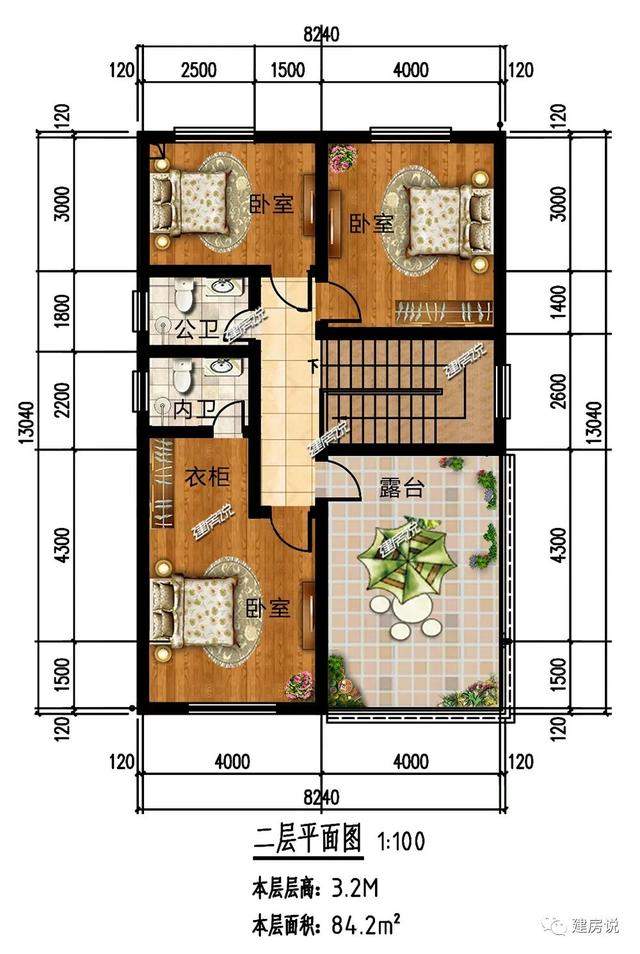 农村建房图纸：面宽8米、占地108平现代风别墅，33万建一栋，生活乐逍遥