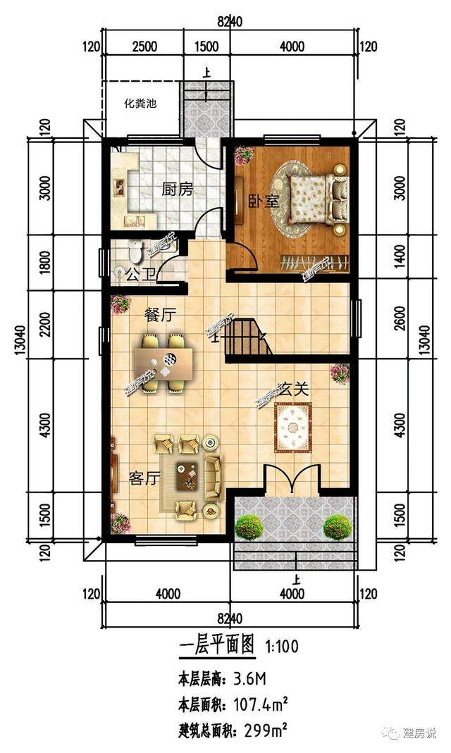 农村建房图纸：面宽8米、占地108平现代风别墅，33万建一栋，生活乐逍遥