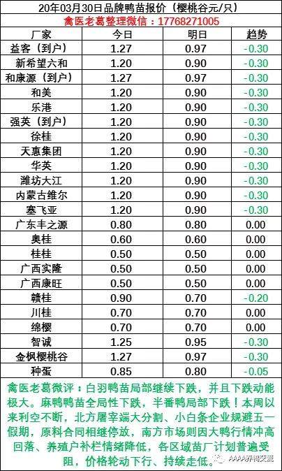 2020年03月30日鸭苗毛鸭，淘汰鸭番鸭/麻鸭种蛋价格