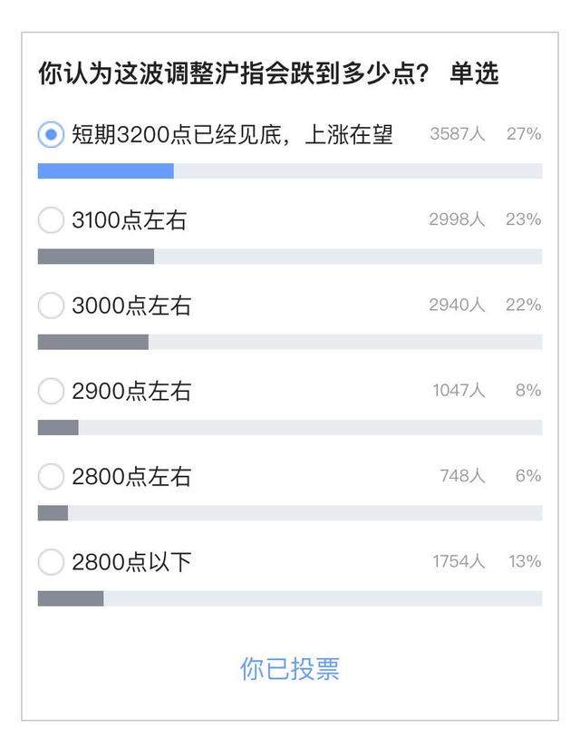 「投票结果」市场调整后股民情绪降温，年内发生亏损网友比例翻倍