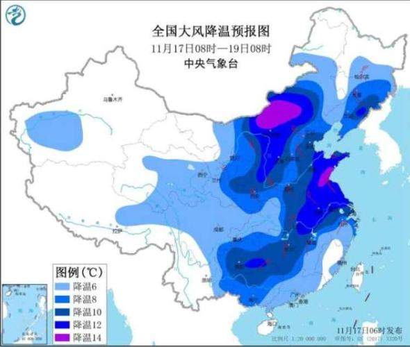 寒潮蓝色预警继续！全国大范围地区陷雨雪天气 局地降温12到16℃