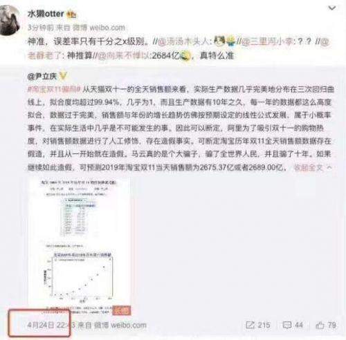 网友质疑天猫双11造假曾用公式预测 天猫负责人发文辟谣
