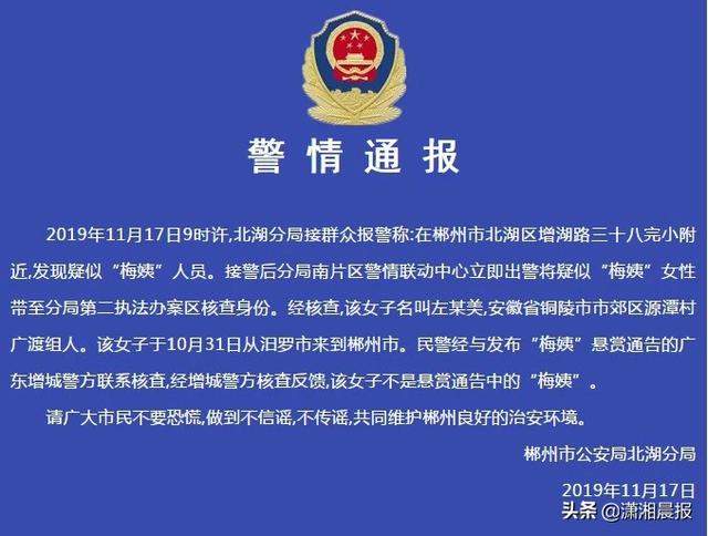 “梅姨”在郴州落网？警方已确认网传蓝衣女子非“梅姨”