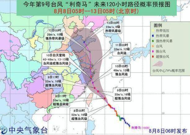 台风利奇马成风王波及7省2市 台风利奇马路径及影响地区一览