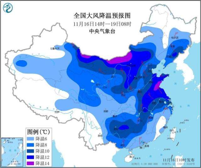 巨型冷高压靠近中，寒潮蓝色预警生效，看着就冷