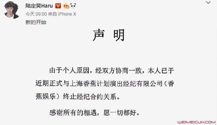 陆定昊发解约声明 曾因私联品牌被停工是真的吗