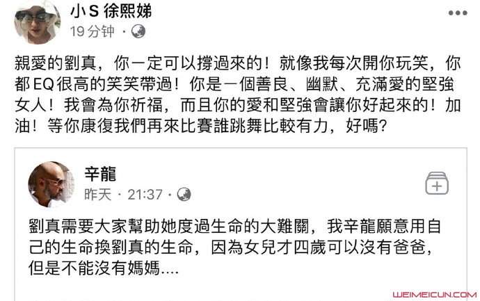 小S为刘真加油 刘真老公辛龙首度发声看哭粉丝们