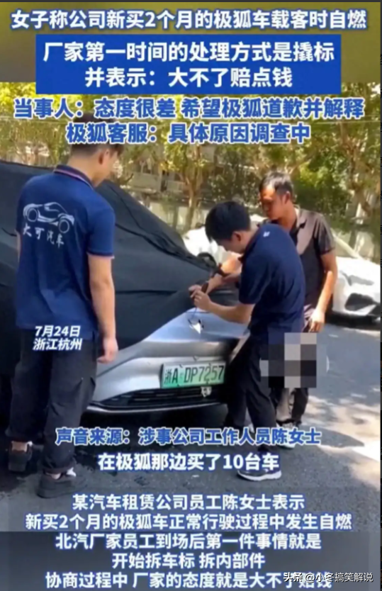 新能源汽车自燃，厂家第一时间先抠车标？网友炸锅：这是什么操作